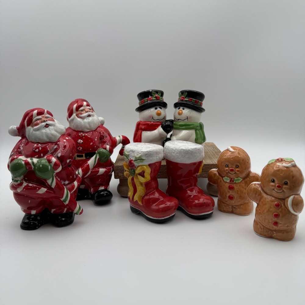Christmas Salt and Pepper Shakers Bundle Snowman Santa Gingerbread Boots 4 Sets